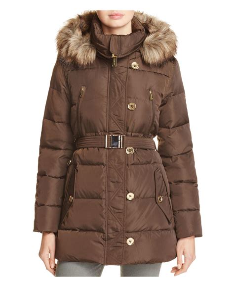 michael kors faux fur belted coat|michael kors leather jacket.